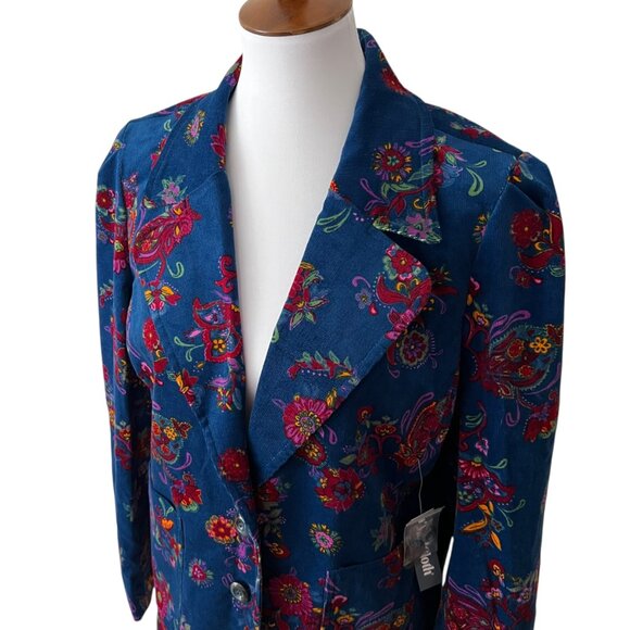 Modcloth XL Blazer Jacket Fall Blue Corduroy Stretch Boho 70s Retro Cottage RARE - Picture 11 of 17